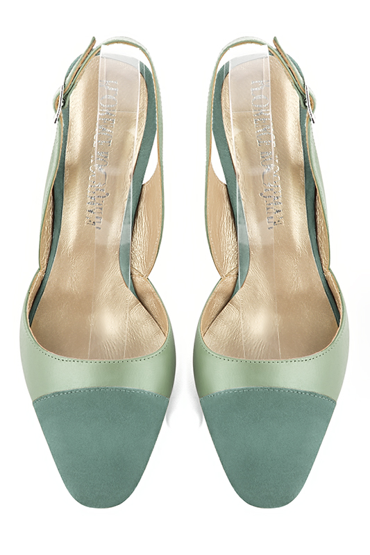 Mint green women's slingback shoes. Round toe. High slim heel. Top view - Florence KOOIJMAN